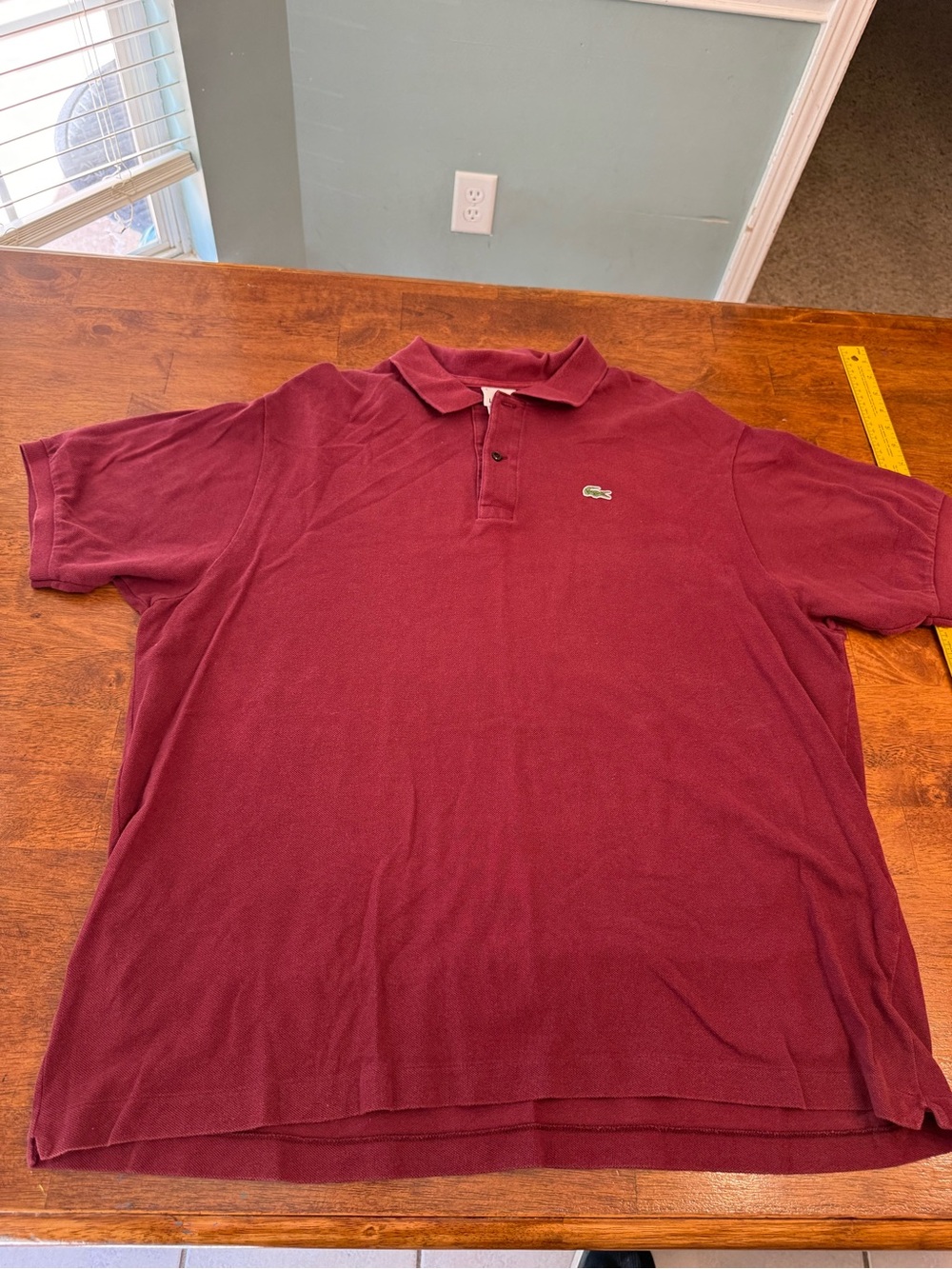 Lacoste Men's Maroon Short Sleeve Polo measures 2XL labeled size 9 4XL